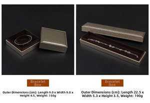 Champagne gold textured jewelry boxes for bracelets with brown velvet interior lining