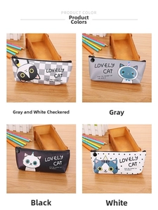 Détail des trousses en toile à motifs de chats en gris, noir et blanc élégant