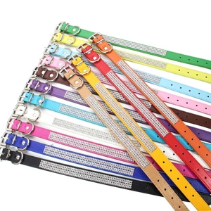 Sparkling faux leather pet collars with multi-row rhinestones in 14 candy colors