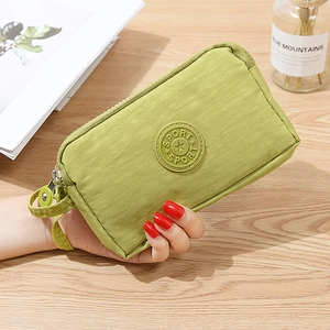 Grass green fabric clutch with three-layer zippers and SPORT logo for large smartphones