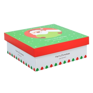 Christmas cardboard gift box with Santa Claus print and Merry Christmas greeting