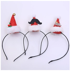 Three sequined Christmas mini hat headbands with bells and plush white trim details