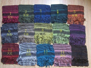 Tactical desert shemagh scarves with fringe in 15 vibrant colors and patterns