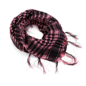 Tactical black and pink checkered shemagh scarf with fringes for outdoor wind protection