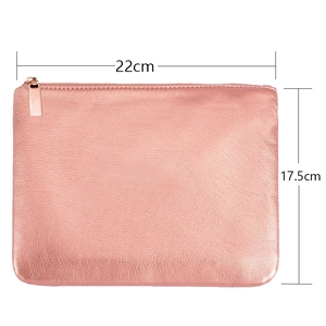 Neceser de maquillaje oro rosa en cuero PU con cremallera, tamaño de 22x17,5 cm