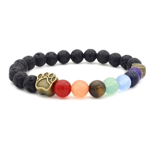 Lava Rock White Howlite Seven Chakra Beaded Bracelet With Zinc Alloy Paw Print Heart Charms Natural Stone For Women Men