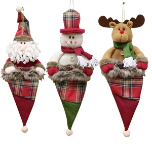 Christmas knit gift bags set with Santa Claus Snowman and Reindeer hanging ornaments
