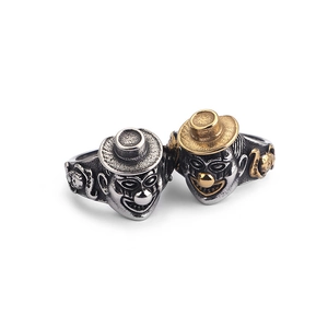 Vintage punk clown face rings in antique silver and gold steel for men and women