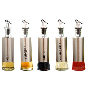 Juego de 5 dispensadores de aceite y vinagre de vidrio y acero inoxidable de cocina