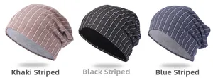 Détails du tricot et options de couleurs des bonnets rayés en kaki noir et bleu marine