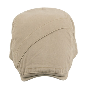 Classic khaki cotton flat cap with decorative diagonal strap for men and women