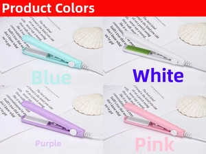 Détails rapprochés des quatre couleurs pastel du mini fer à lisser portable et compact