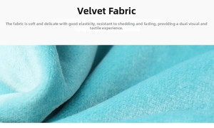 Close-up of premium blue velvet fabric showing its soft texture and glossy sheen detail