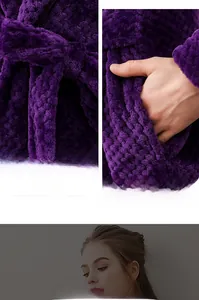 Close-up of jacquard flannel bathrobe featuring fixed waist belt and deep side pocket