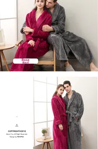 Detail showing plush rose red flannel bathrobe with thick waffle texture and shawl collar