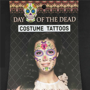Day of the Dead temporary face tattoos with colorful skull and spider web designs