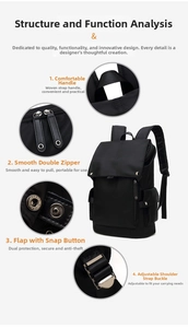 Details des strapazierfähigen Nylon-Rucksacks mit Doppelreißverschluss und Tragegurt