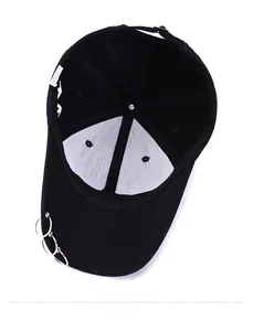 Vue détaillée de l'intérieur d'une casquette noire avec anneaux métalliques sur la visière