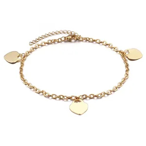 Bracelet De Cheville Cœur En Acier Inoxydable Pour Femme Plaqué Or 18K Breloques Cœur Délicates Chaîne Réglable Bijoux De Plage D'été