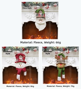 Detailed close-up of Santa, Snowman and Elk Christmas door hangers made of brushed fabric