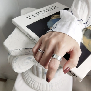 925 Sterling Silver Ring Vintage Cuban Link Chain Adjustable Open Finger Jewelry For Women Men Retro Style