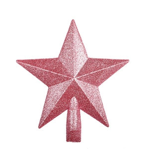 Pink glitter star tree topper for Christmas tree decoration on a white background