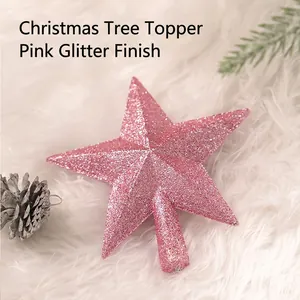 Christmas Tree Topper Glitter Star Shaped Plastic Festival Ornament Five Pointed Tree Top Decoration Pink Red