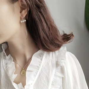 925 Sterling Silver Artificial Pearl Long Tassel Ear Threader Earrings For Women Elegant Minimalist Korean Style Jewelry
