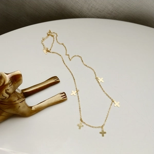 925 Sterling Silver Necklace 18K Gold Plated Minimalist Multiple Small Cross Pendants For Women Simple Elegant Jewelry