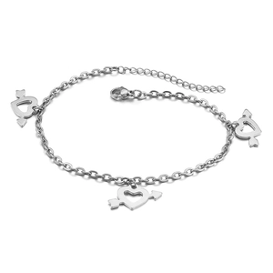Fashionable silver titanium steel heart arrow anklet with adjustable extension chain