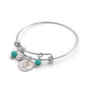 Silver adjustable bangle with turquoise beads and Happy Mother's Day heart pendant
