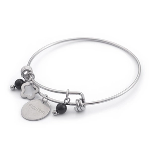 Silver adjustable bracelet with flower charm and I love you mom engraved pendant