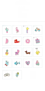 Detailed catalog of 18 colorful hand-painted cartoon enamel pins on a white background