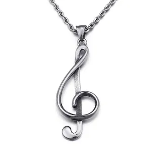 Treble Clef Pendant Stainless Steel Music Note Symbol Hip Hop Musical Charm Jewelry For Men Women Music Lovers Gift