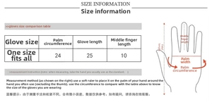Men's thermal leather gloves size chart with palm measurement and sizing guide instructions