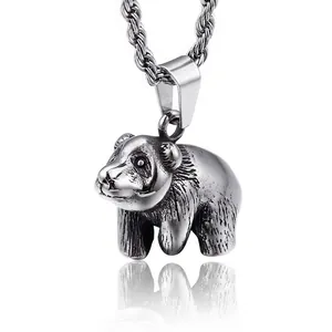 Vintage Realistic 3D Panda Pendant 316L Stainless Steel Animal Charm Antique Silver Tone Jewelry Gift For Men Women