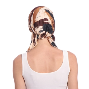 Detail showing the back gather and abstract brush pattern of the milk silk turban cap
