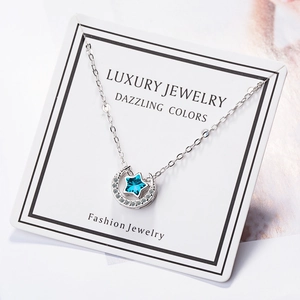 Stern Mond Anhänger Halskette Für Damen Kupfer Blau Strass Eingelegt Schlüsselbein Kette Mode Schmuck Geschenk