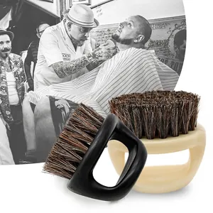 Professional Men Beard Brush Boar Bristle Shaving Brush With Ring Handle Barber Hair Cleaning Neck Duster Portable