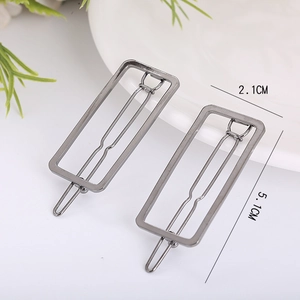 Set of two minimalist gunmetal rectangular hollow hair clips with 5.1cm length