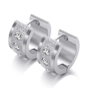 7MM frosted silver 18K gold plated hoop earrings with three stones and sparkling finish