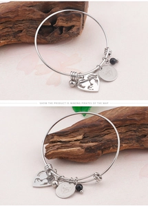 Silver mother's day bangle with heart pendant and Happy Mother's Day engraving