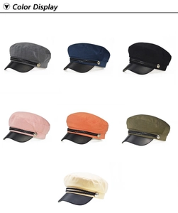 Detailed grid view showing various colors of navy hats with stylish black leather brims