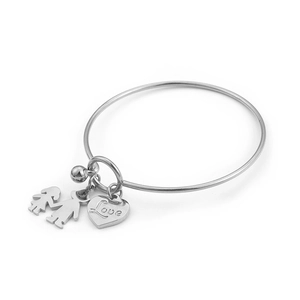 Bracelet en acier titane argenté pour couples avec breloques enfants et pendentif cœur
