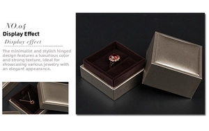 Detail of champagne gold jewelry box with brushed texture and brown velvet interior