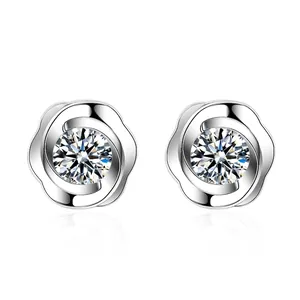 Elegant Copper Zirconia Rose Flower Stud Earrings Simple Camellia Floral Earrings For Women Fashion Daily Jewelry Accessory