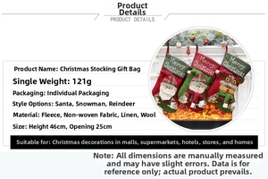 Detail view of large Christmas stocking showing 46cm height and rustic fabric texture