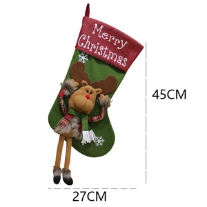 Chaussette de Noël verte avec renne en 3D et texte Merry Christmas, hauteur 45cm