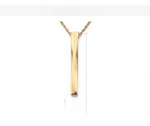 Detail of 18K gold plated twisted bar pendant necklace showing 44mm x 5mm dimensions