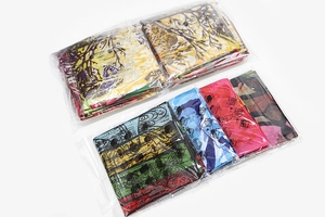Detail of multi-pack seamless microfiber neck gaiters in various colorful patterns